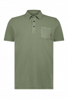 Polo-pique-with-chest-pocket---moss-green-plain