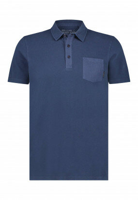 Polo-pique-with-chest-pocket---grey-blue-plain