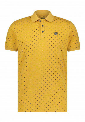Melange-polo-jersey-with-logo-on-chest---golden-yellow/midnight