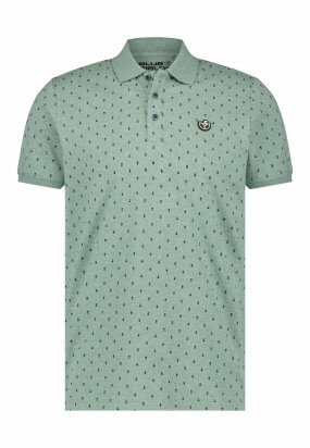 Melange-polo-jersey-with-logo-on-chest---moss-green/midnight
