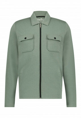 Sweat-cardigan-with-zipper-closure---moss-green-plain