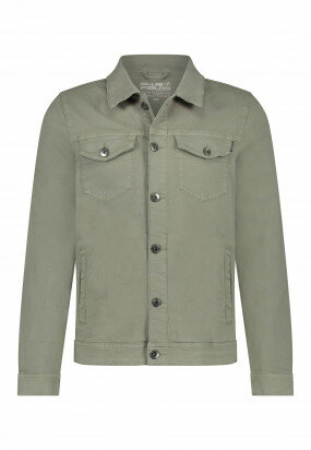 Denim-jacket-in-stretch-cotton---moss-green-plain