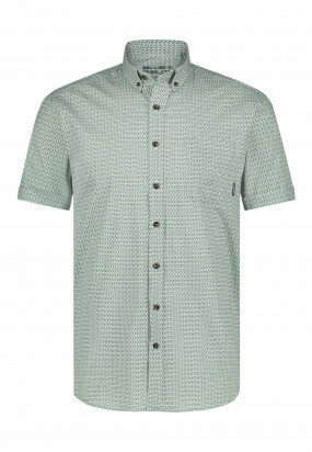 Cotton-shirt-with-all-over-print---moss-green/white