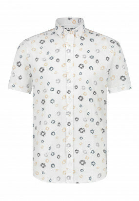 Katoenen-overhemd-met-button-down---goudgeel/donkerantracit