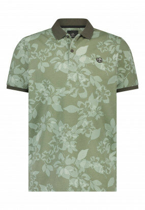 Piqué-polo-shirt-with-floral-print---jade/cement