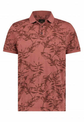 Cotton-polo-shirt-with-botanical-print---coral-plain