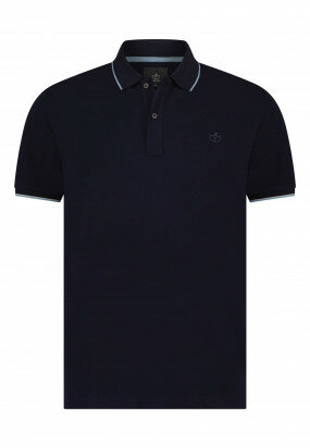 Polo-with-striped-details---dark-blue-plain