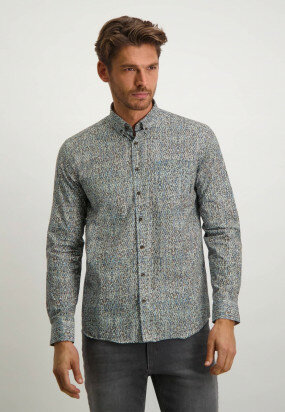 Printed-poplin-shirt-with-regular-fit---grey-blue/beige