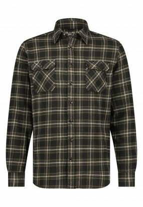 Checked-shirt-made-of-flannel-cotton---charcoal/beige