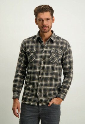 Checked-shirt-made-of-flannel-cotton---charcoal/beige