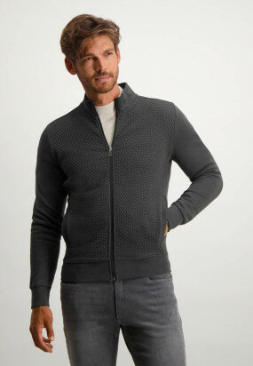 Sweat-cardigan-with-padded-front---dark-anthracite-plain